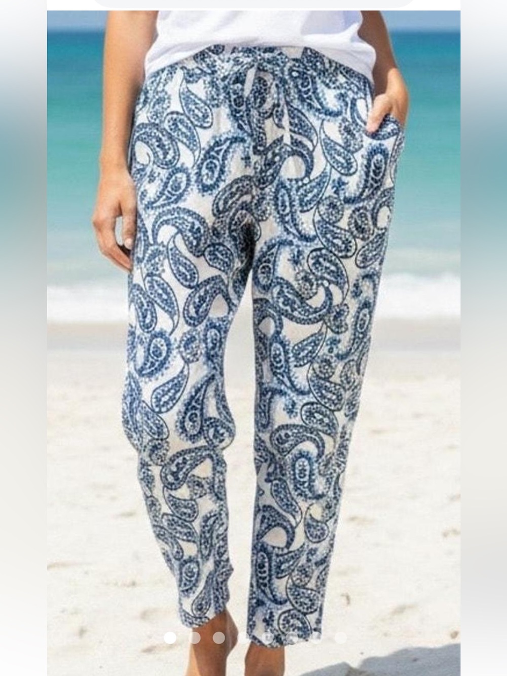 Lauren Ralph Lauren Blue and White Paisley Drawstring Pants